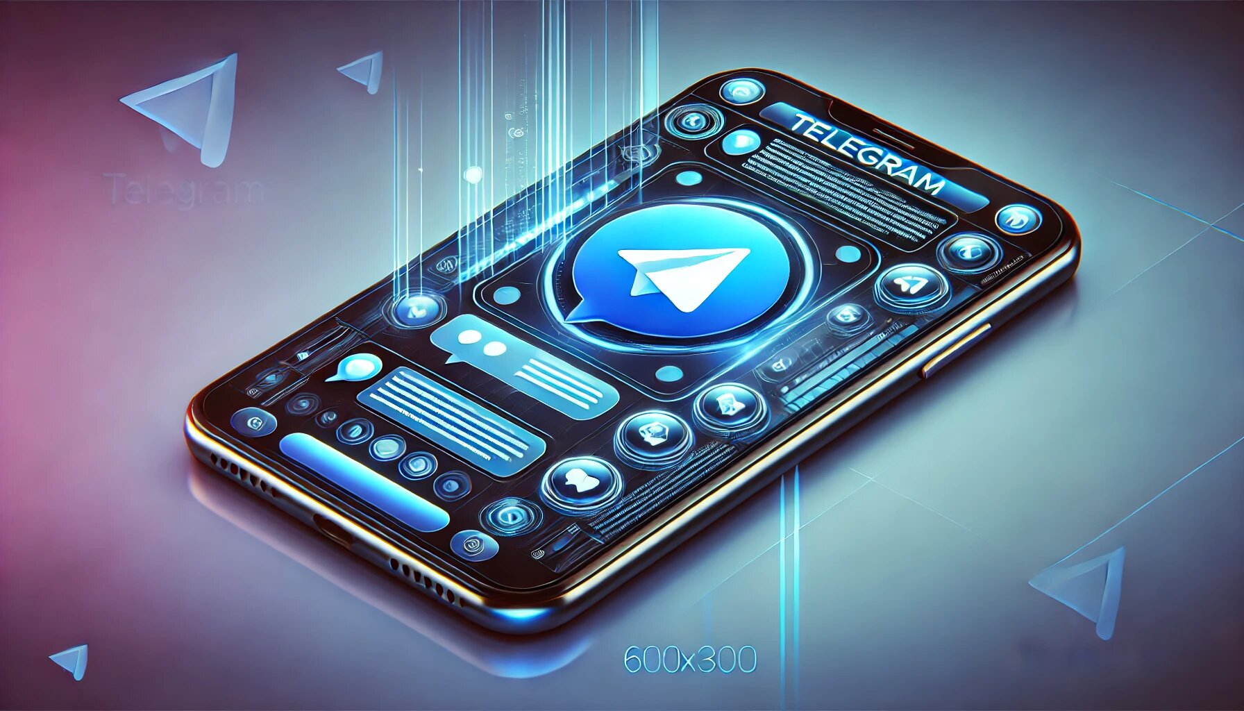 DALL·E 2025-03-04 13.56.30 - A futuristic, tech-style illustration of a social media app named Telegram. The screen should display chat bubbles and digital icons, with a sleek, mo_proc.jpg